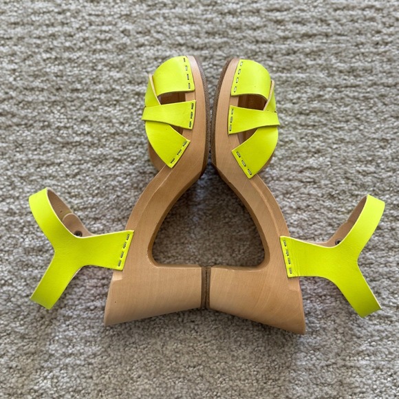 NEW SWEDISH HASBEENS KRINGLAN NEON Yellow Leather Platform Clog Sandals Women 9 - Picture 6 of 13